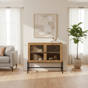 Mercana Arelius 36" x 18.8" x 32" Glass,Iron,Solid Wood Accent Cabinet