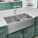 Blanco Quatrus R15 33" 60/40 Double Bowl Apron-Front Stainless Steel Farmhouse Sink with Low Divide