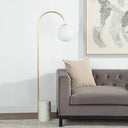Renwil Merlot 62" Tall Satin Brass Floor Lamp with Globe Glass Shade