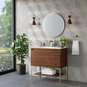 Mid-Century Walnut / Champagne Brass / Glossy White - 1 Faucet Hole