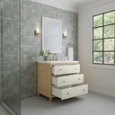 Sunwashed Oak with Embossed Shagreen Drawer Fronts / White Zeus - 3 Faucet Holes
