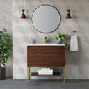 Mid-Century Walnut / Champagne Brass / Glossy White - 1 Faucet Hole