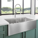 Blanco Quatrus R15 33" 60/40 Double Bowl Apron-Front Stainless Steel Farmhouse Sink with Low Divide