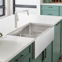 Blanco Quatrus R15 33" 60/40 Double Bowl Apron-Front Stainless Steel Farmhouse Sink with Low Divide