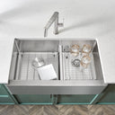 Blanco Quatrus R15 33" 60/40 Double Bowl Apron-Front Stainless Steel Farmhouse Sink with Low Divide