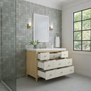 Sunwashed Oak with Embossed Shagreen Drawer Fronts / White Zeus - 3 Faucet Holes