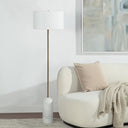Renwil Lozica 62.5" Tall Antique Brushed Brass Floor Lamp with Drum Linen Shade